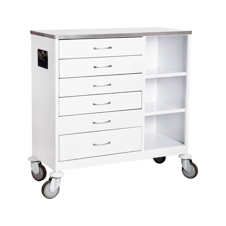 Thumbnail 2: Epoxy Coated Mild Steel - Powder Coated - Stainless Steel Worktop Surface - Metal Clips on each Shelf - 10mm Chrome-plated Guard Rail - 4x125mm Swivel Castors