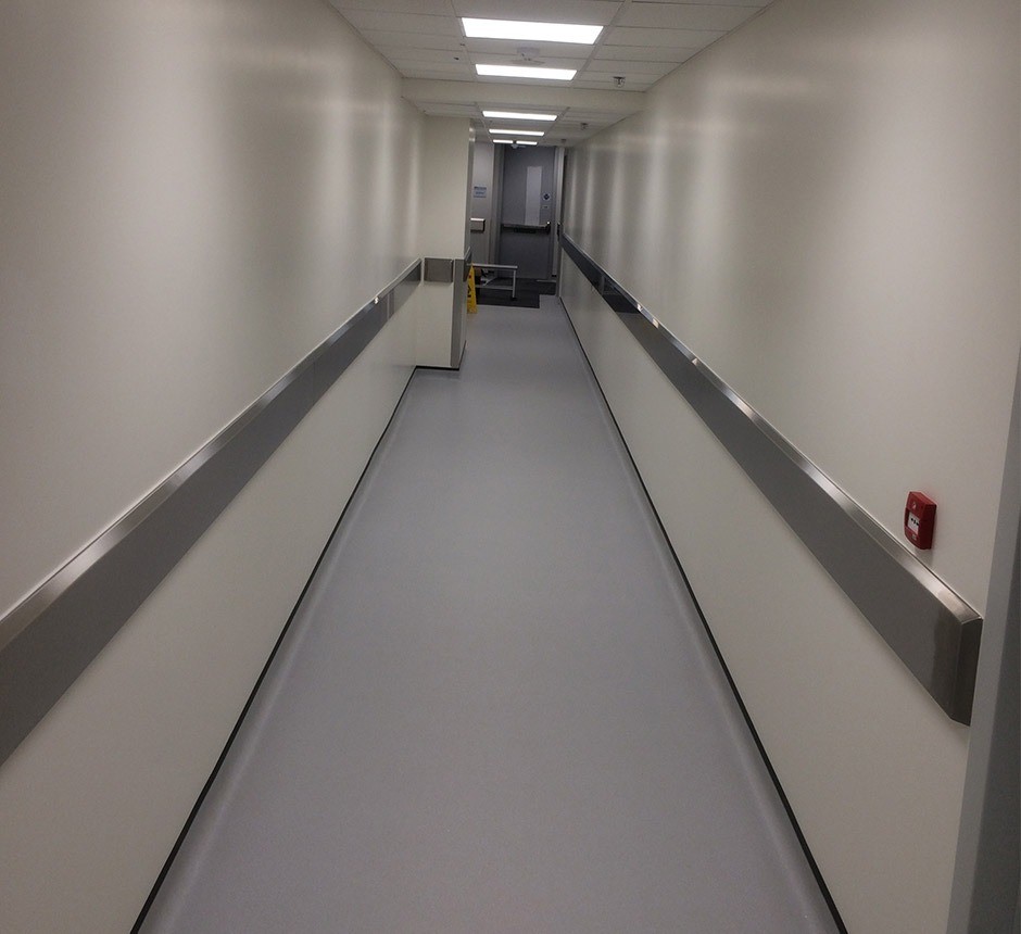 200mm x 32mm Stainless Steel Bumper Rail - 304 Brushed Finish 2.0mm Thick with tapered Top - Fixed to, with Forged Hex Socket Button Screw 0.08 x 10 (FHSBHCSM) 200mm SS Wall brackets, fixed to wall with 8mm x 50mm Dual Thread Cutting screws plugged, Brackets spaced at 600mm centers - Ends Folded, welded and polished with Taper - Formed in Sections - Installation height by Architect.